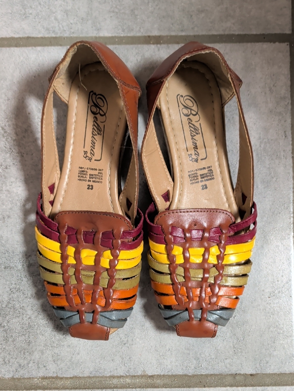 BellaMia Multicolor Woven Leather Flats - Brown with Yellow & Orange Accents